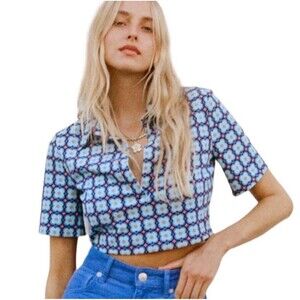 Zara Retro Boxy Floral Cropped Collared Top Size M Baby Tee 70’s Boho Festival